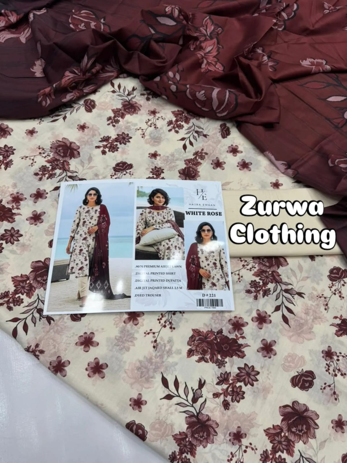White Rose – Digital Printed Airjet Lawn 3-Piece Suit