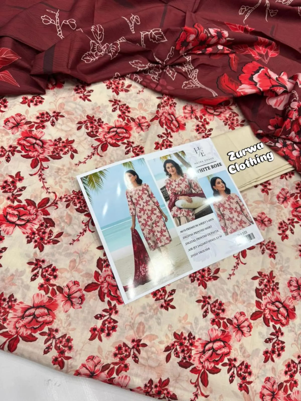 White Rose – Digital Printed Airjet Lawn 3-Piece Suit
