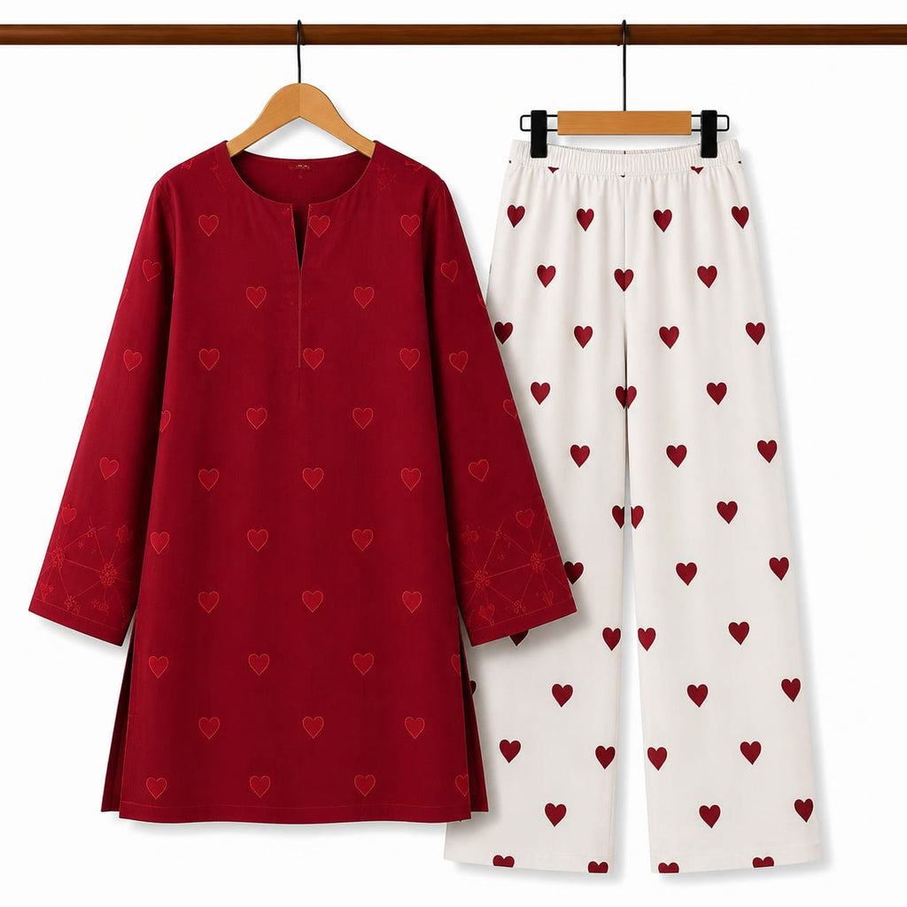 Embroidered Lawn 2-Piece Suit – Heart Print Detail
