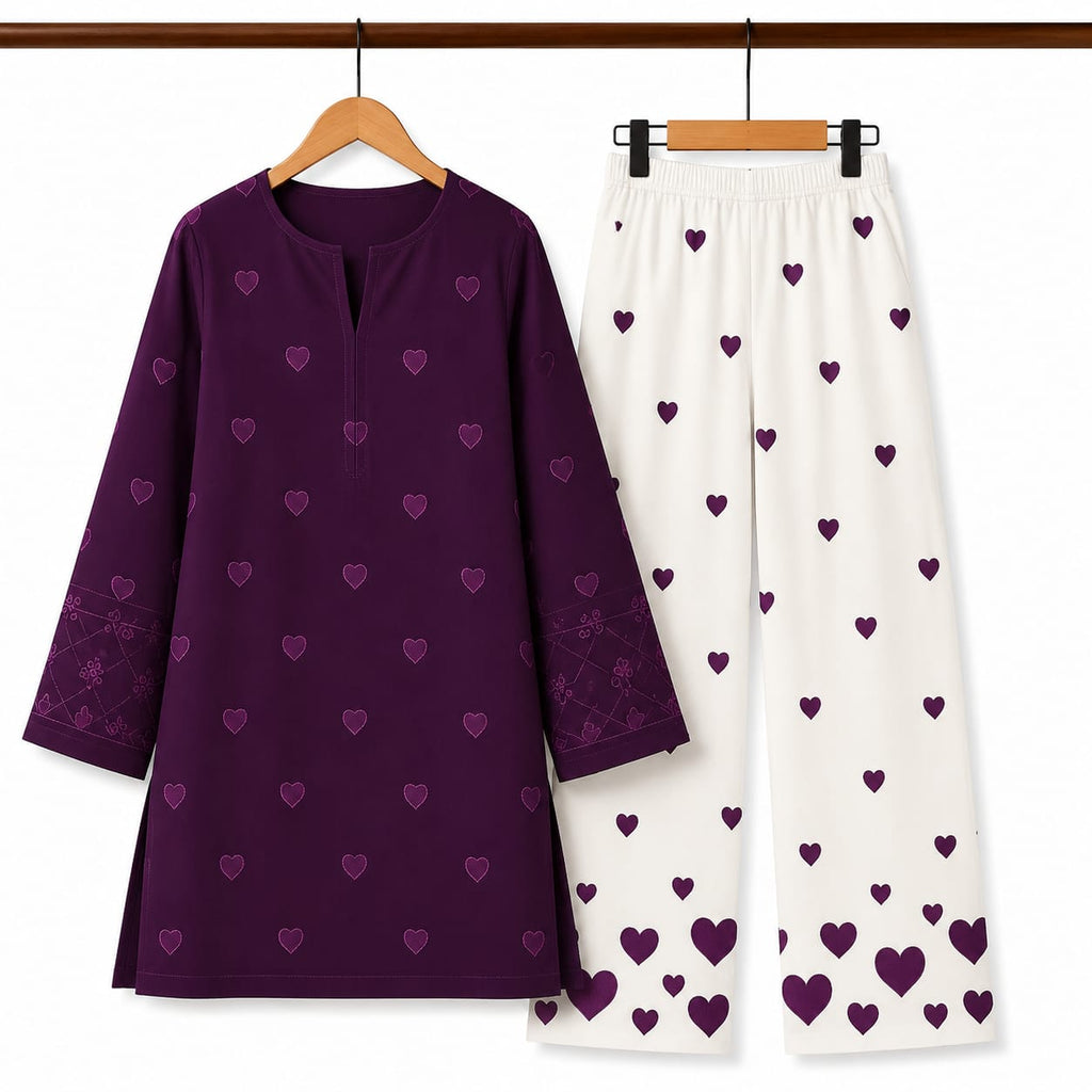 Embroidered Lawn 2-Piece Suit – Heart Print Detail