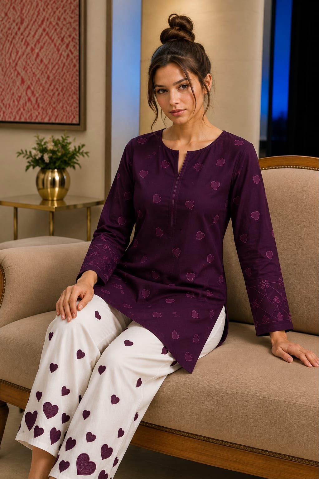 Embroidered Lawn 2-Piece Suit – Heart Print Detail