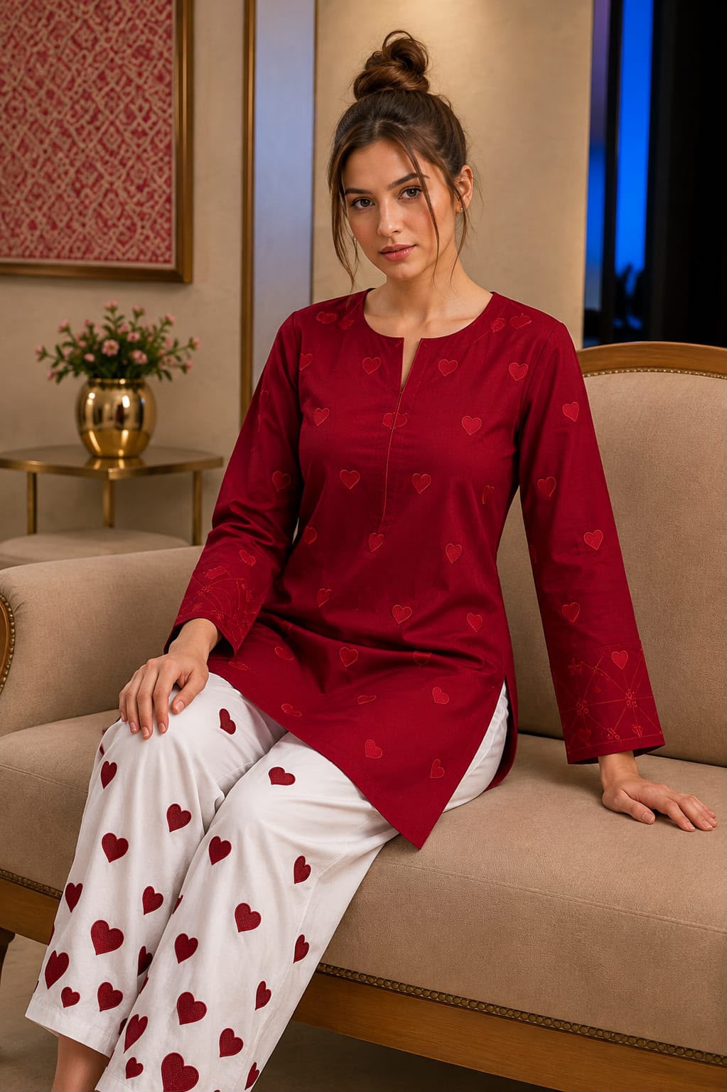 Embroidered Lawn 2-Piece Suit – Heart Print Detail