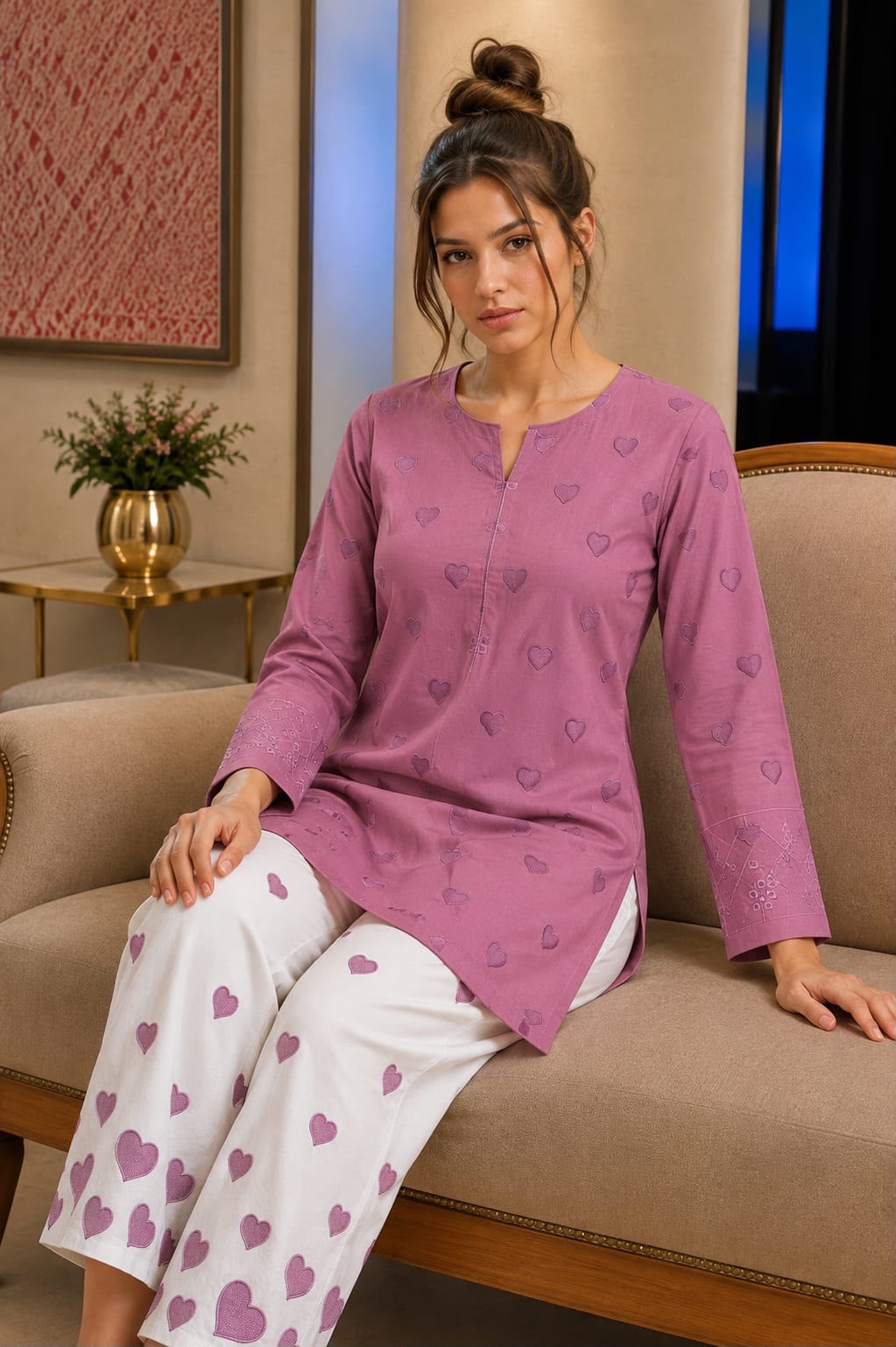 Embroidered Lawn 2-Piece Suit – Heart Print Detail
