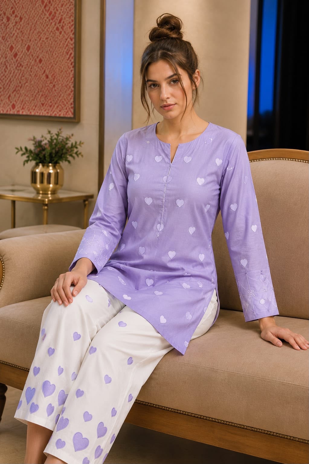 Embroidered Lawn 2-Piece Suit – Heart Print Detail