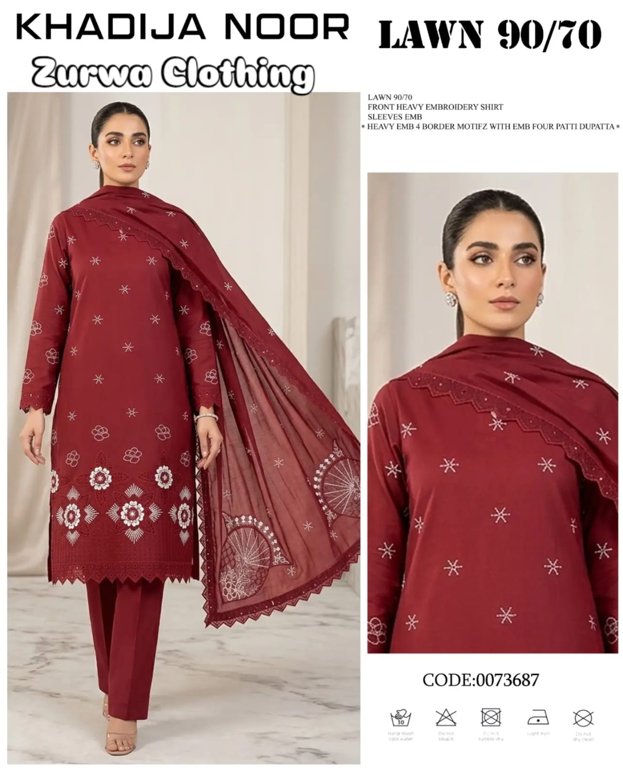 Maroon Embroidered Lawn Suit