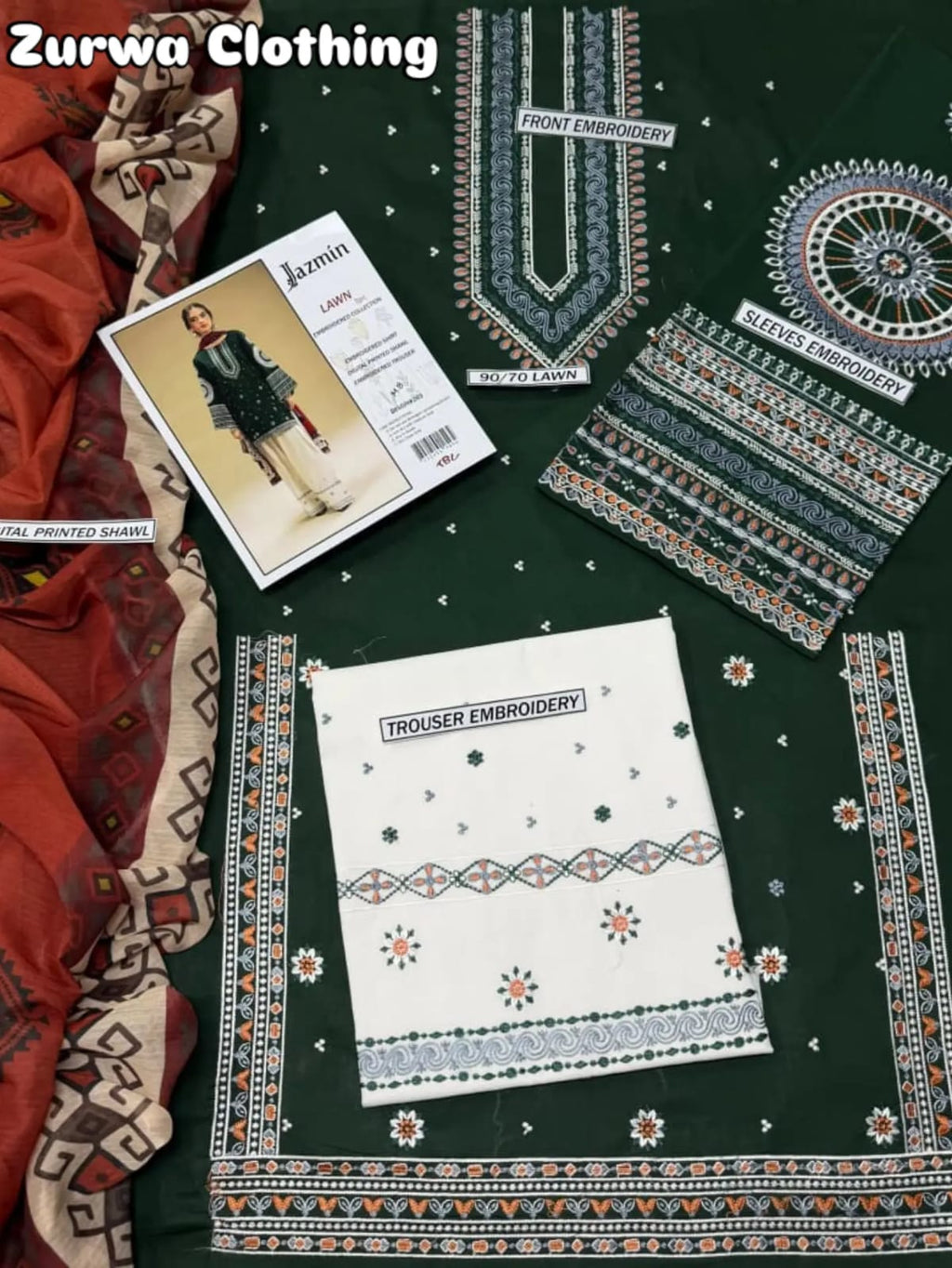 Embroidered Airjet Lawn Suit with Digital Printed Dupatta