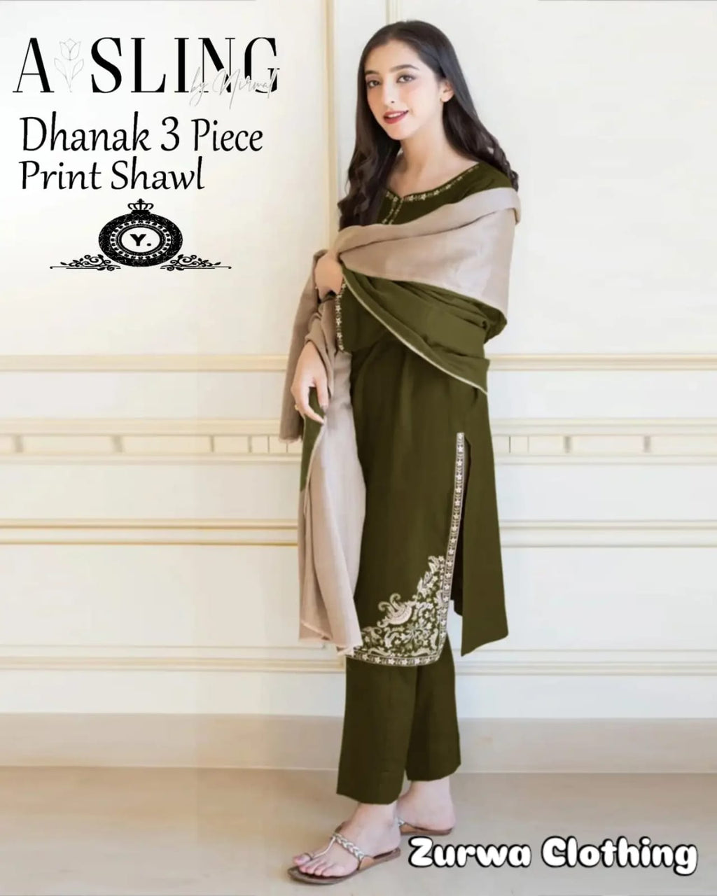 Embroidered Dhanak 3-Piece Suit with Printed Shawl – A Sling Collection