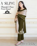 Embroidered Dhanak 3-Piece Suit with Printed Shawl – A Sling Collection