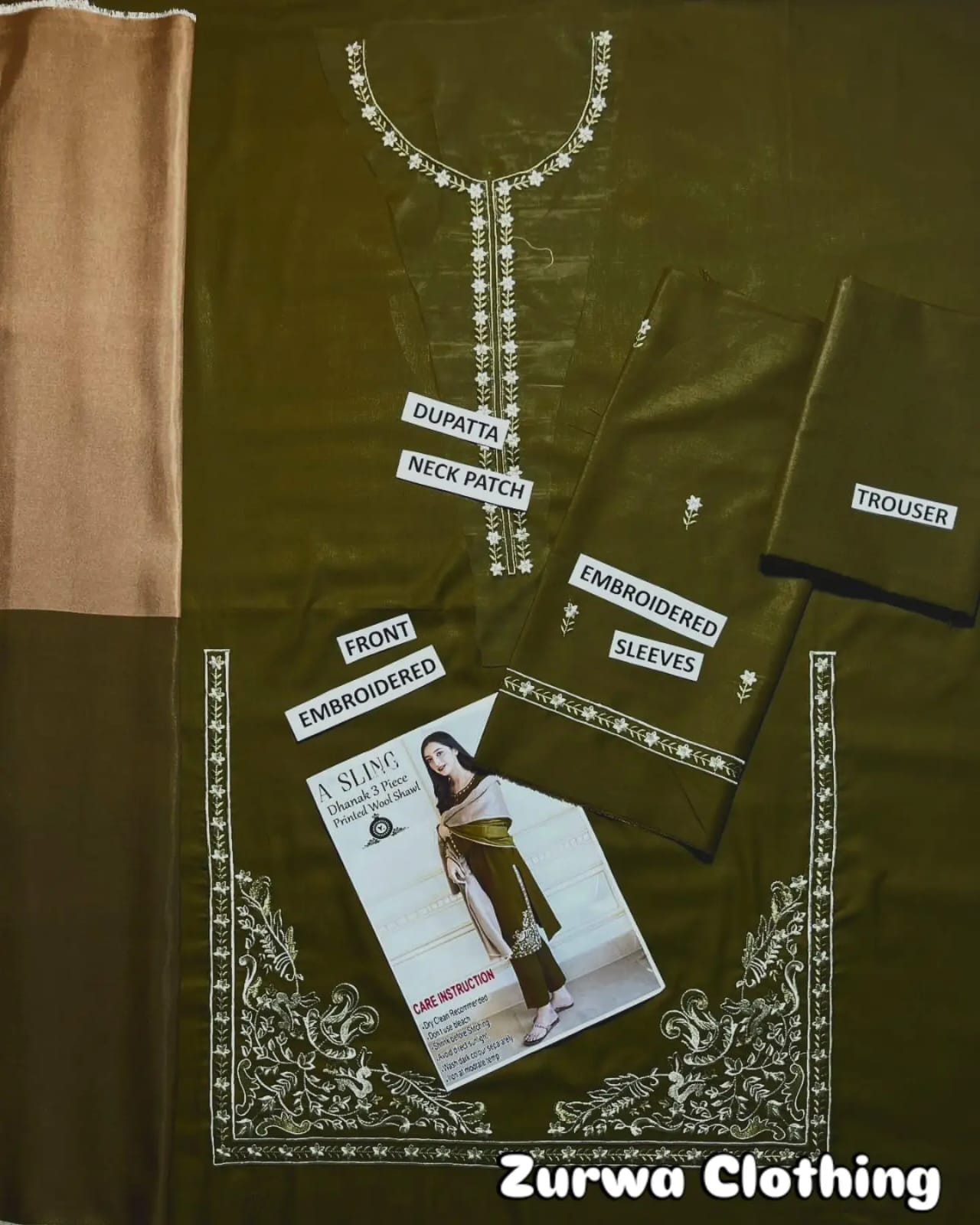 Embroidered Dhanak 3-Piece Suit with Printed Shawl – A Sling Collection