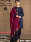 Embroidered Dhanak 3-Piece Suit with Printed Wool Shawl – DYOT Collection