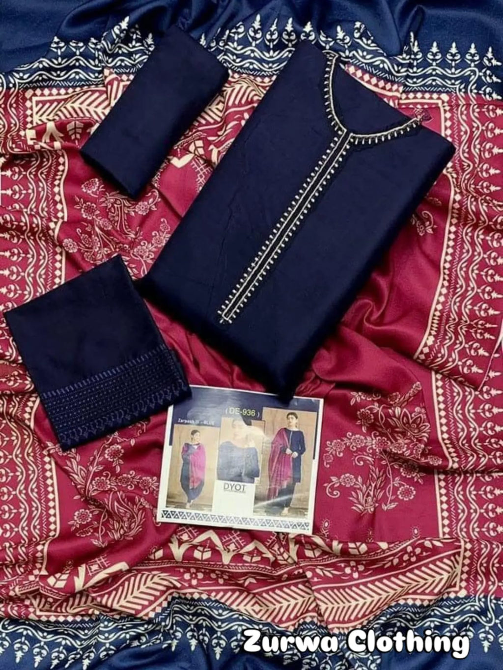 Embroidered Dhanak 3-Piece Suit with Printed Wool Shawl – DYOT Collection