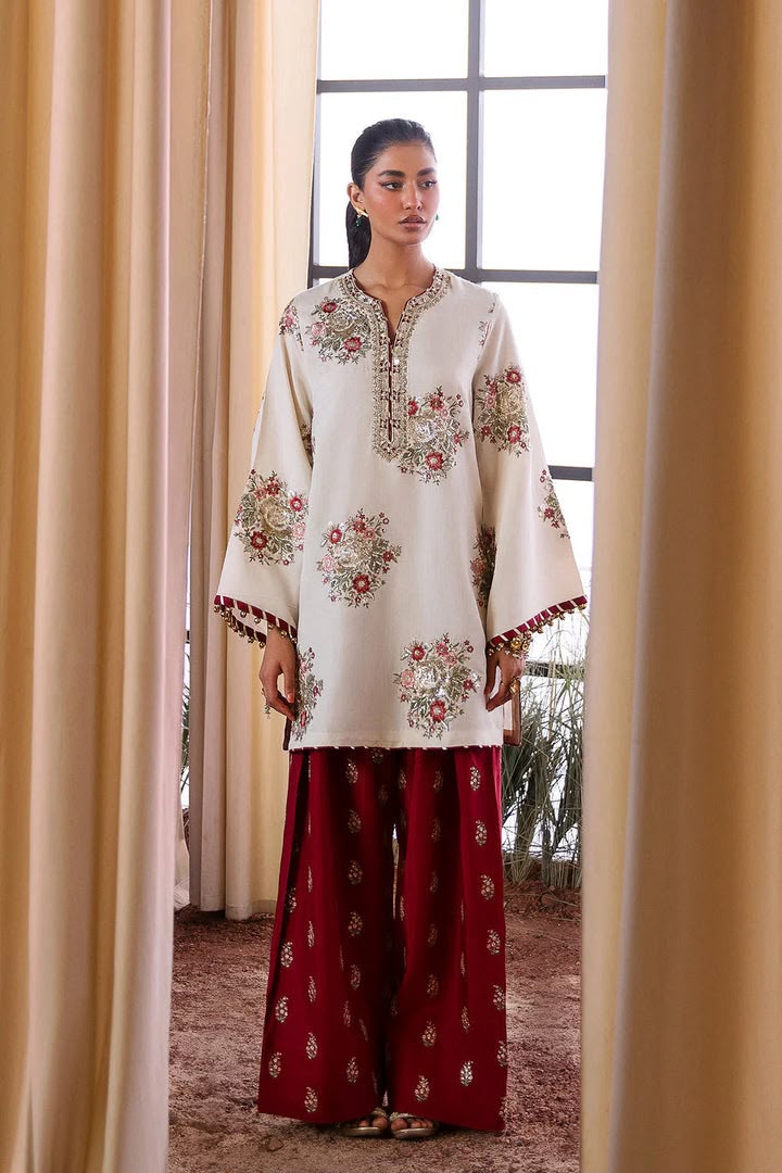 Heavy Sequence Embroidered Shamoze Silk 2-Piece Suit – Zurwa Silk Collection