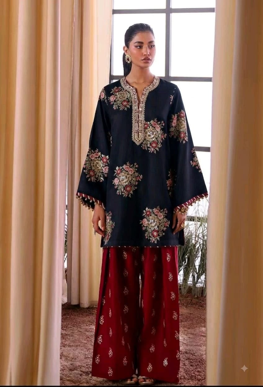 Embroidered Silk 2-Piece Suit | Heavy Sequence Work – Zurwa Clothing