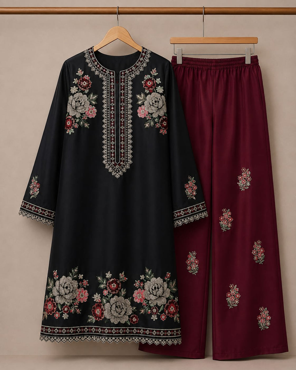 Embroidered Silk 2-Piece Suit | Heavy Sequence Work – Zurwa Clothing