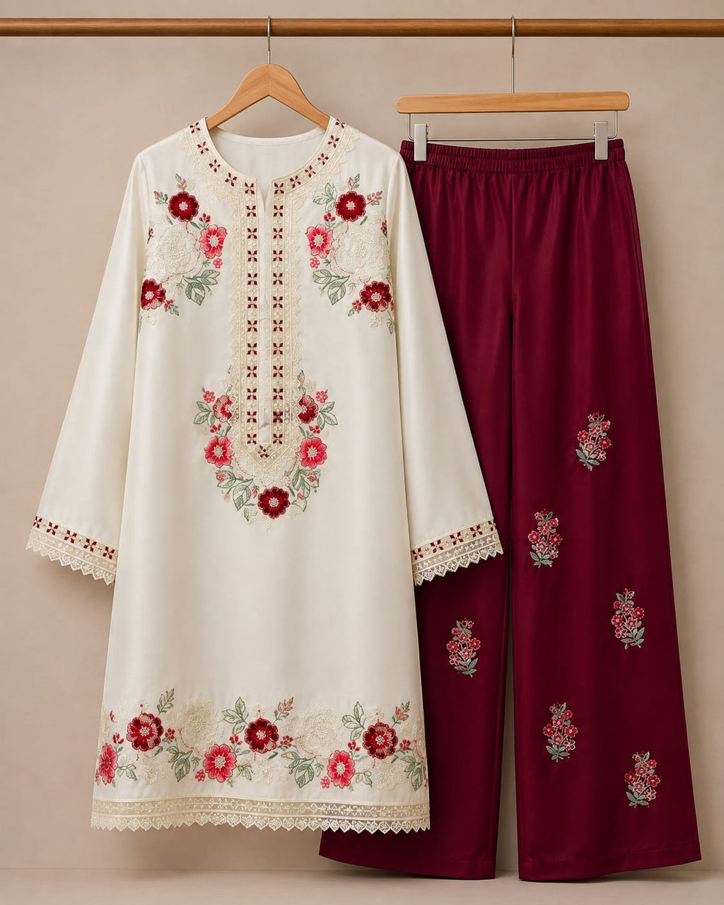 Embroidered Silk 2-Piece Suit | Heavy Sequence Work – Zurwa Clothing